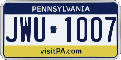 PA license plate JWU1007