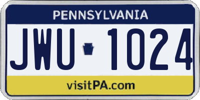 PA license plate JWU1024