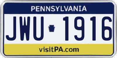 PA license plate JWU1916