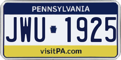 PA license plate JWU1925