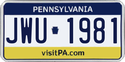 PA license plate JWU1981