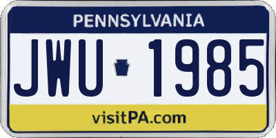 PA license plate JWU1985