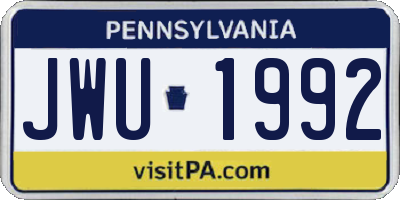 PA license plate JWU1992