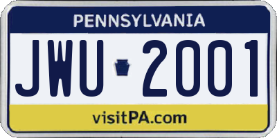 PA license plate JWU2001