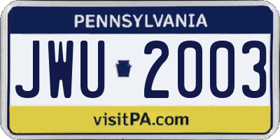 PA license plate JWU2003