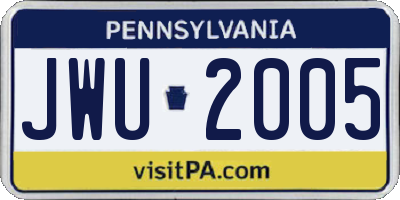 PA license plate JWU2005