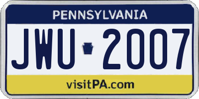 PA license plate JWU2007