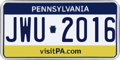 PA license plate JWU2016