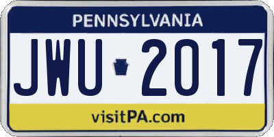 PA license plate JWU2017