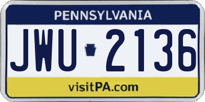 PA license plate JWU2136