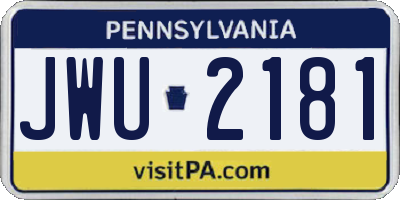 PA license plate JWU2181