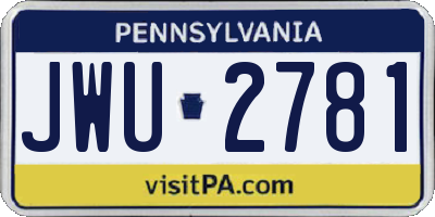 PA license plate JWU2781