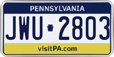 PA license plate JWU2803