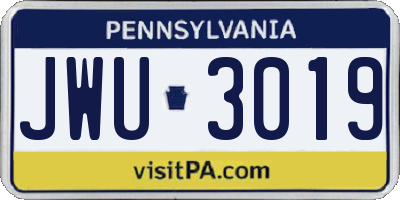 PA license plate JWU3019