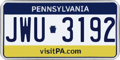 PA license plate JWU3192