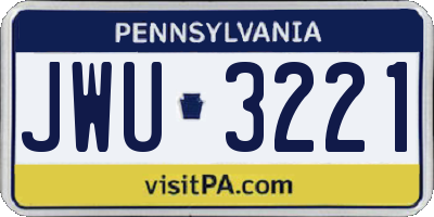 PA license plate JWU3221