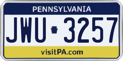 PA license plate JWU3257