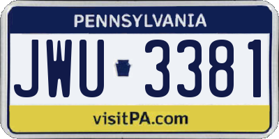 PA license plate JWU3381