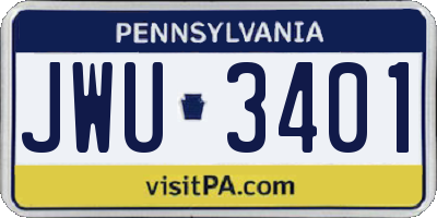 PA license plate JWU3401