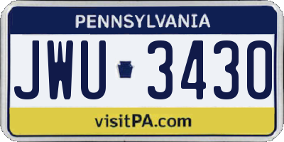 PA license plate JWU3430