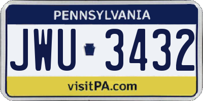PA license plate JWU3432