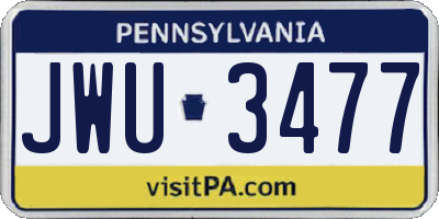 PA license plate JWU3477