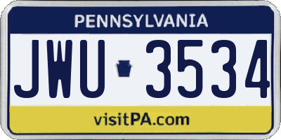 PA license plate JWU3534