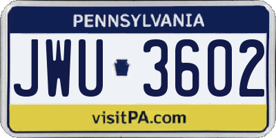 PA license plate JWU3602