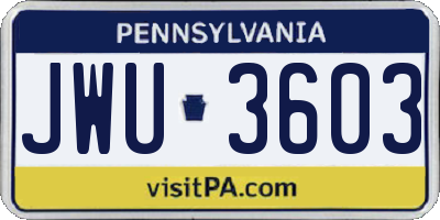 PA license plate JWU3603