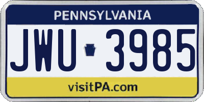 PA license plate JWU3985