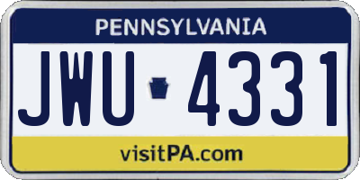PA license plate JWU4331