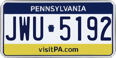 PA license plate JWU5192