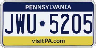 PA license plate JWU5205