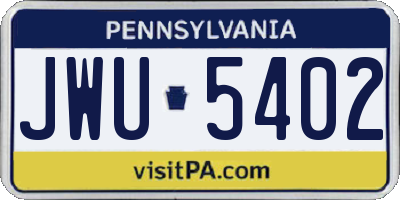 PA license plate JWU5402