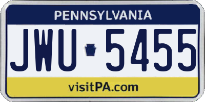 PA license plate JWU5455