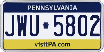 PA license plate JWU5802