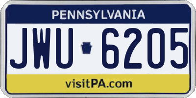 PA license plate JWU6205