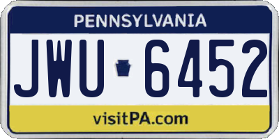 PA license plate JWU6452