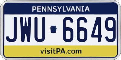 PA license plate JWU6649