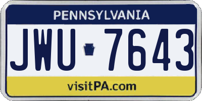 PA license plate JWU7643