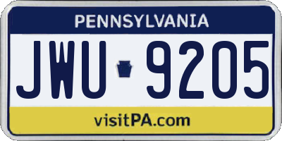 PA license plate JWU9205