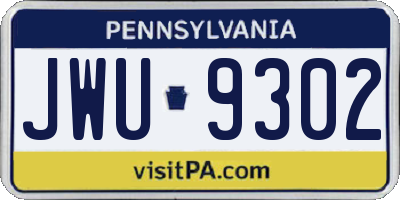 PA license plate JWU9302