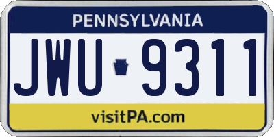PA license plate JWU9311