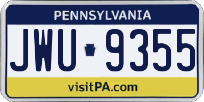 PA license plate JWU9355