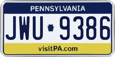 PA license plate JWU9386