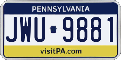PA license plate JWU9881