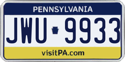 PA license plate JWU9933