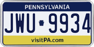PA license plate JWU9934