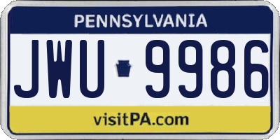 PA license plate JWU9986