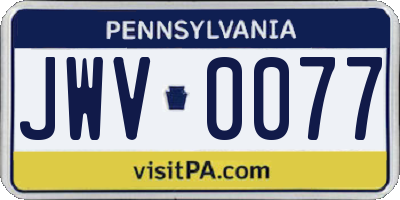 PA license plate JWV0077